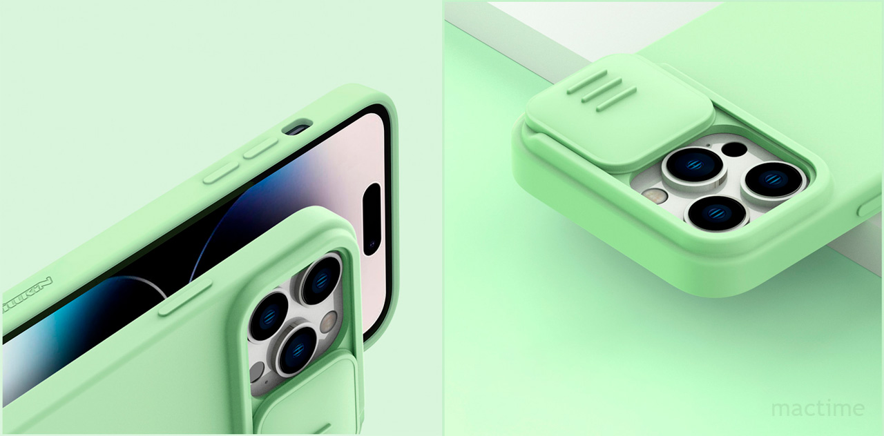 Чехол Nillkin CamShield Silky Magnetic Silicone  для iPhone 14 Pro мятно-зеленого цвета